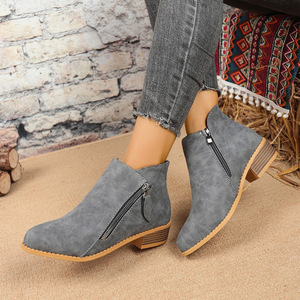 <span class=keywords><strong>Botas</strong></span> de Mujer con Punta Puntiaguda, Cierre Lateral con Cremallera, Tacón Bajo, Botines Cortos, Nueva Talla Grande, Tacón Grueso, en Stock - Product Image 4