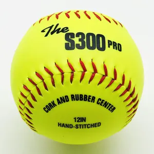 12 inch Yellow Synthetic leather cork and rubber center Weston S300Y Softball balls for practice and game