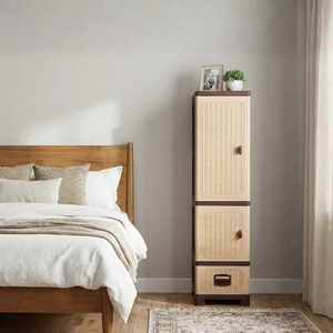 Foldable Stackable Plastic <b>Storage</b> Box with Rattan Drawer and <b>Clothes</b> Hanging Rod Space Saving Wardrobe Organizer for Home - Product Image 5