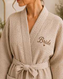 Bata de Baño Beige Sólida para Mujer, Personalizada, Regalo para Damas de Honor, Bata de Manojo para Fiesta, Bata Nupcial, Ecológica, Transpirable, de Lino/Algodón, para Spa - Product Image 2