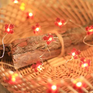 2AA Battery Operated 20LED Indoor Kids Bedroom Decoration maple leaf Silver copper wire string light