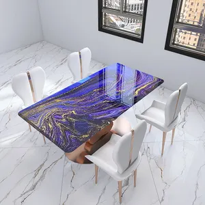 Modern original design Italy marble glass slate dining table rectangle living room hotel home furniture metal dining table set