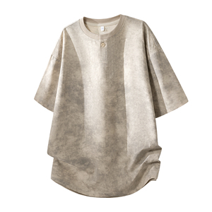 T-shirt Henley à manches courtes pour <span class=keywords><strong>homme</strong></span>, coupe ample et confortable, respirant, col rond, style minimaliste, tie-dye, avec logo personnalisé OEM - Product Image 3