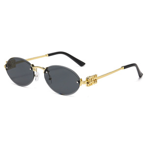 Oval Frameless <b>Sunglasses</b> Black PC Lens UV400 Unisex Fashion Style - Product Image 5