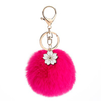Nouveauté 2025, fleur de Bauhinia, pompon de 8 cm en fourrure de lapin, porte-clés pour sac à main pour femmes