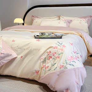 Set di Quattro Pezzi con Ricamo Floreale Romantico: Lenzuola, Federe, Set Copripiumino - Product Image 2