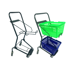 Chariot à courses rose supermarché épicerie colorée chariot à deux niveaux en métal - Product Image 2