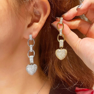 Eleganti Orecchini Pendenti a Cuore per Donne, Orecchini con Pietre Scintillanti, Gioielli da Indossare Quotidianamente, Regalo, Vendita all'Ingrosso - Product Image 1