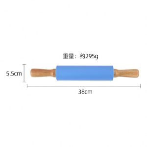 Custom Wholesale Non-Stick Silicone <b>Rolling</b> <b>Pin</b> Wooden Handle Pastry Dough Flour Roller Kitchen Cooking Baking Tool - Product Image 3