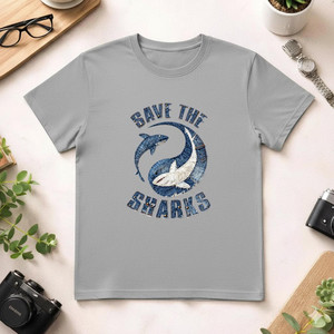 T-shirt unisex in cotone 100% da 210 g/m² con design Save The Sharks, abbigliamento casual - Product Image 1
