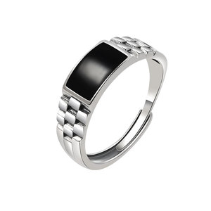 Anillo Ajustable de Cobre Chapado en Oro Blanco con Diseño Geométrico Antideslustre para Hombre, Estilo Vintage Negro, Venta al por Mayor de Joyería a Granel - Product Image 5