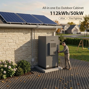 Batterie lithium-ion commerciale 112 kWh, stockage d'énergie hybride sur réseau, armoire extérieure tout-en-un, 50 kWa triphasé IP65 empilable CAN - Product Image 1