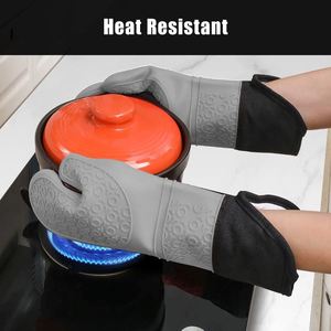 <b>Silicone</b> Printed Oven Mitts Heat-Resistant Cooking Gloves for Barbecue Grill and <b>Baking</b> Ambient Mittens for Kitchen Use - Product Image 2