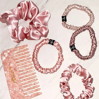 Vente chaude Bande De Cheveux Élastique Personnalisé Noir Maigre Cheveux Cravates 100% Soie De Mûrier 1cm Chouchous avec Boîte Cadeau