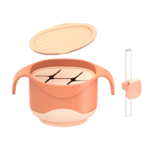 Sıcak satış 3 in 1 kapalı servis kasesi silikon yürümeye başlayan kase için saman ile bebek içme aperatif çanaklar - Product Image 1