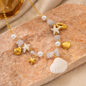 Collier de perles en éclats de pierre d'éléments marins hypoallergéniques de haute qualité pour femme, accessoire quotidien de voyage - Product Image 5