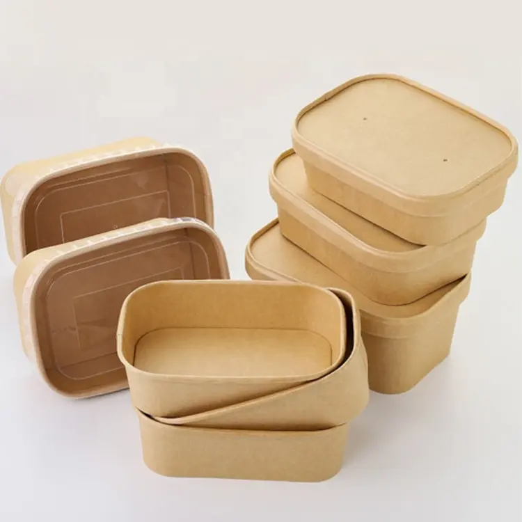 High Quality 800ml Kraft Disposable Custom Color Bowl Take Away Paper lunch box Food Container