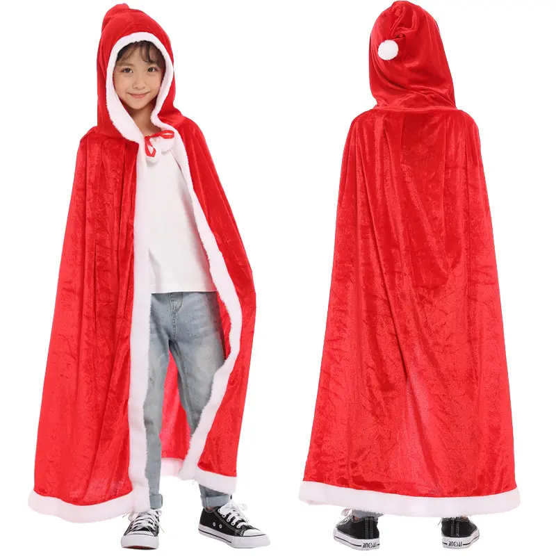Factory Price Red Cape Kids Costumes Capes Cloak with Hood for Halloween Party Christmas role play dress-up