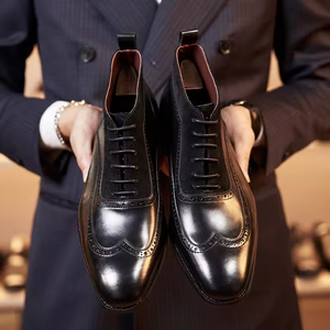 Zapatos Oxford de vestir para hombre, de cuero genuino, con punta cuadrada, con cordones, antideslizantes, formales, para oficina y carrera, botas de cuero para hombre - Product Image 1