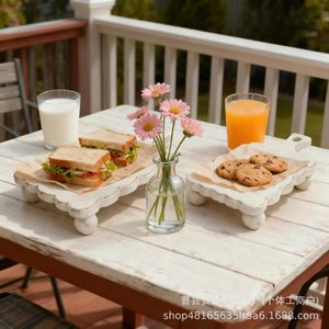 Wooden Serving <b>Tray</b> White Solid Shape For Cake Pastry Steak Food Display Party Birthday Dining Table Bread <b>Snack</b> Rack - Product Image 1