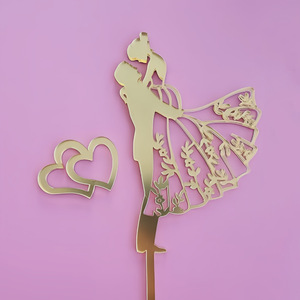 Adorno <span class=keywords><strong>de</strong></span> Pastel <span class=keywords><strong>de</strong></span> Acrílico Dorado Espejo al por Mayor, Silueta <span class=keywords><strong>de</strong></span> Novios para Pastel, Decoración para Postres <span class=keywords><strong>de</strong></span> Boda, Aniversario, Compromiso - Product Image 2