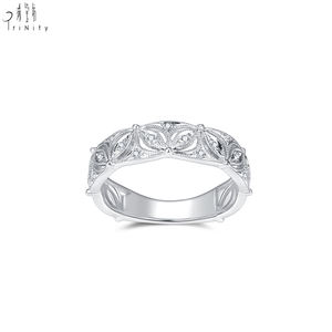 Bague de fiançailles pour femme en or blanc massif 18 carats, sertie de diamants naturels véritables, design ajouré vintage de haute qualité, bijoux fins. - Product Image 3