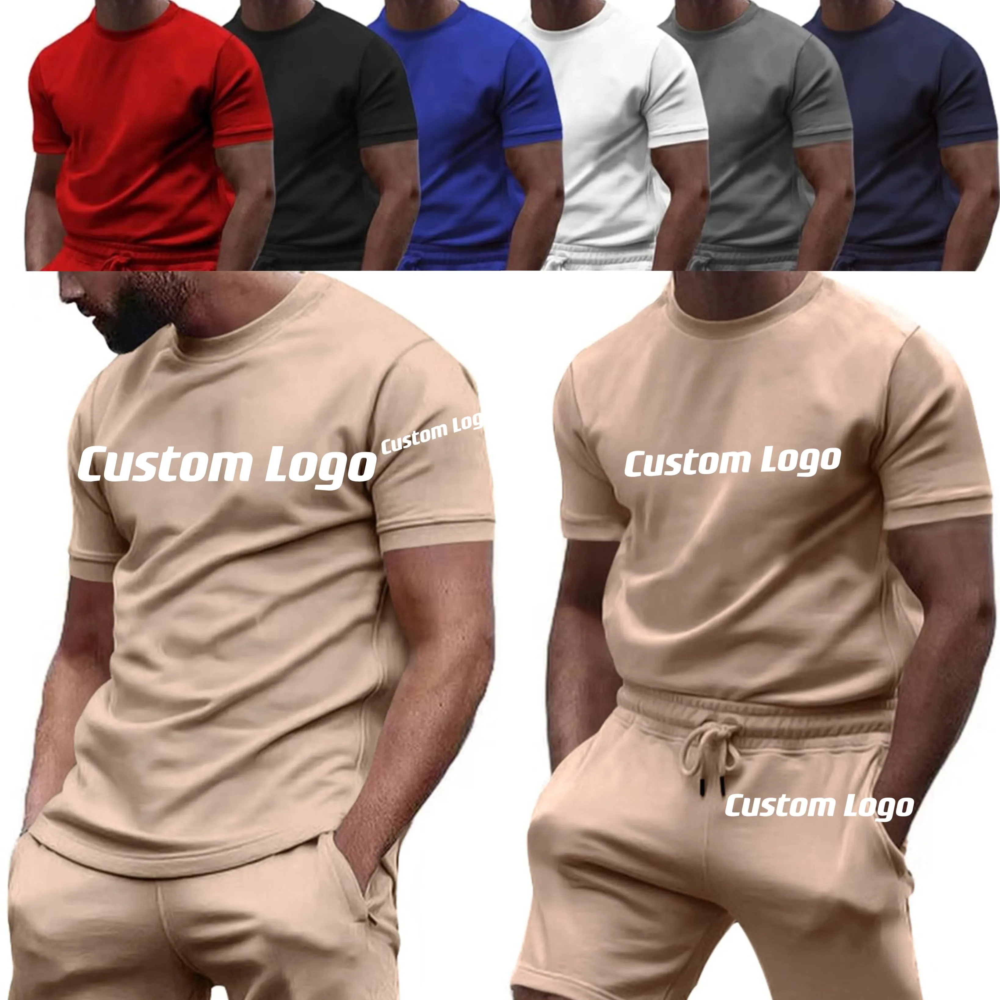 Abbigliamento sportivo con Logo personalizzato estivo in cotone da Jogging pantaloni Casual in cotone e due pezzi set di pantaloncini OEM