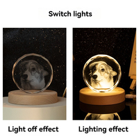 Lampe de nuit avec photo en cristal personnalisée gravure d'image commémorative cadeau pour anniversaire de mariage décoration de bureau pour la famille d'animaux domestiques