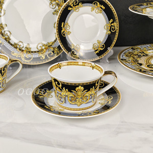 ชุดน้ำชายามบ่ายแบบจีนลายกระดูกหรูหราสไตล์ยุโรปมีจานรองหลายขนาดและขาตั้งเค้กสองชั้น - Product Image 4