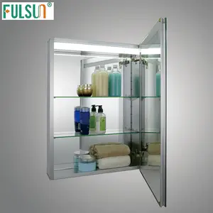 Modern Desain Kamar Mandi Cermin Cabinet Aluminium Lemari Obat dengan Lampu LED Bar Di Dalam