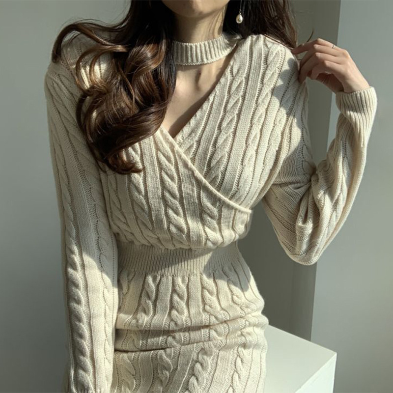 navy blue dress for baby girl Women's Pink Cable-Knit Winter Jumper Dress with High Neck & Balloon  Sleeves main image 0