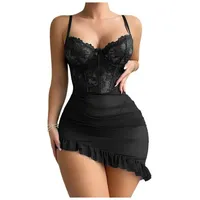 Nouvel ensemble de pyjama sexy pour femme en dentelle fine, style halter, avec soutien-gorge et culotte érotiques à col en V, en tissu Dobby, idéal pour l'été.
