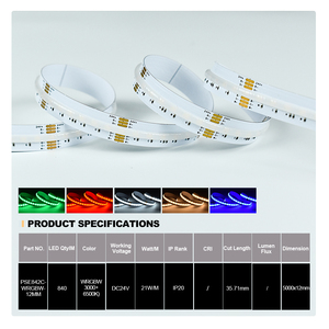 ไฟแถบ COB WRGBW สีสันสดใส 840LEDs/m 24V แรงดันต่ำ IP20 ได้รับการรับรองมาตรฐาน UL CE สำหรับไฟตกแต่งภายในและภายนอกอาคาร - Product Image 4