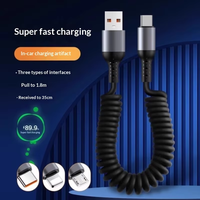 Câble de charge de voiture rétractable de 1,8 m avec connecteurs USB et Type-C, compatible CarPlay, conception 14 voies