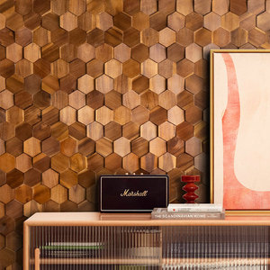 Paneles de Madera Hexagonales Brillantes para Decoración de Pared, Mosaico de Madera Sólida para Fondo de TV - Product Image 1