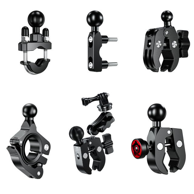 B Size Aluminum Handlebar Clip Mount Base with 1'' TPU Ball 0.5-2 Inches Guide Rails Fit Motorcycle Body Systems Accessories