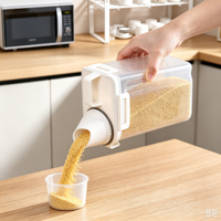 Pot de stockage de céréales transparent carré en plastique, hermétique, anti-humidité, moderne et minimaliste, avec poignée et échelle de mesure pour la cuisine