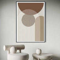 Peinture Murale Abstraite Simple sur Toile, Huile, Design Arc Nordique Semicercle, Décor Mural Marron Gris Minimaliste, Art Original Direct Usine