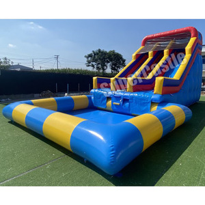 Tobogán Acuático Inflable con Piscina, Tobogán Acuático Inflable Gigante <span class=keywords><strong>de</strong></span> Tres Carriles <span class=keywords><strong>de</strong></span> Grado Comercial para <span class=keywords><strong>Alquiler</strong></span> en Fiestas <span class=keywords><strong>de</strong></span> <span class=keywords><strong>Verano</strong></span> en el Patio Trasero - Product Image 1