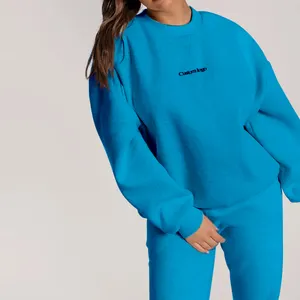 100% coton luxe streetwear surdimensionné brodé pull pull ras du cou 2022 en relief logo personnalisé sweat à capuche femmes