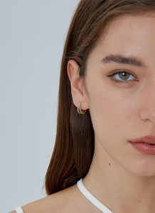 Modernos Pendientes de Aro de Latón de Doble Capa con Oro de 18K para Mujer, con Zirconia Microincrustada en Canal, de Aleación, Regalo Ideal - Product Image 3