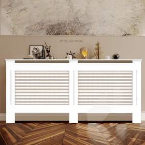 Meuble <span class=keywords><strong>cache</strong></span>-<span class=keywords><strong>radiateur</strong></span> en bois <span class=keywords><strong>MDF</strong></span> blanc ou gris, design traditionnel croisé (<span class=keywords><strong>grille</strong></span> blanche, grand modèle) - Product Image 1
