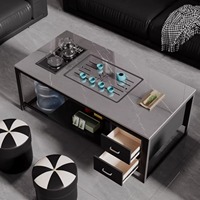 Table basse moderne minimaliste de luxe en pierre frittée écologique, aspect marbre, avec base en métal, pour salon