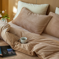 Housse de couette en velours de lait doux, ensemble gaufré épaissi 4 pièces, ensemble de literie 4-en-1 100% polyester, ensemble de literie chaude