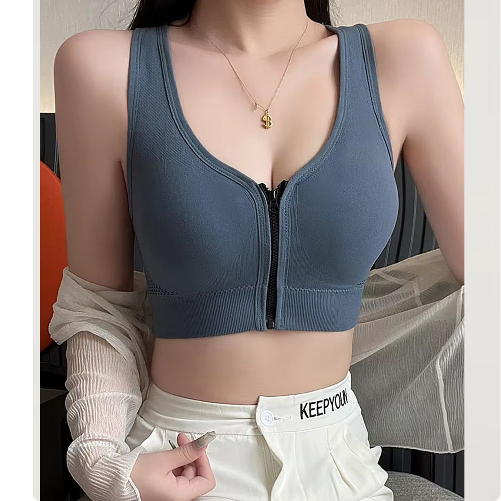 HUACHEN Customizable Women's Wire-Free Push-Up Active Bra Front Zipper Crop Top Stylish Yoga Vest Seamless Sport Set for Gym