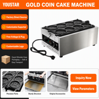 Machine à gaufres commerciales en forme de pièce de monnaie YK-1108R 8 trous 3kW en acier inoxydable pour la vente de nourriture de rue