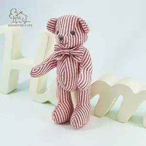 Grandfine Luxury Pink Striped Stuffed Jointed Bear Fabric Toy Bear Plush Toy Bear Doll Factory