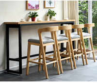 Tabouret de bar en bois massif nordique avec dossier, chaise de bar à coussin en cuir, pour cuisine et café, hauteur personnalisable, mobilier de bar en gros