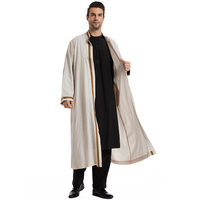 Vêtements pour hommes musulmans Saudi Jubba Thobe Islamique Ramadan Noir Abaya Broderie Devant Ouvert Robe en coton Robe Caftan pour hommes Dubai
