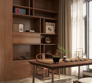 Meubles de luxe pour la maison, salon, armoire en bois sur mesure avec vitrine, armoire de présentation en bois massif - Product Image 2